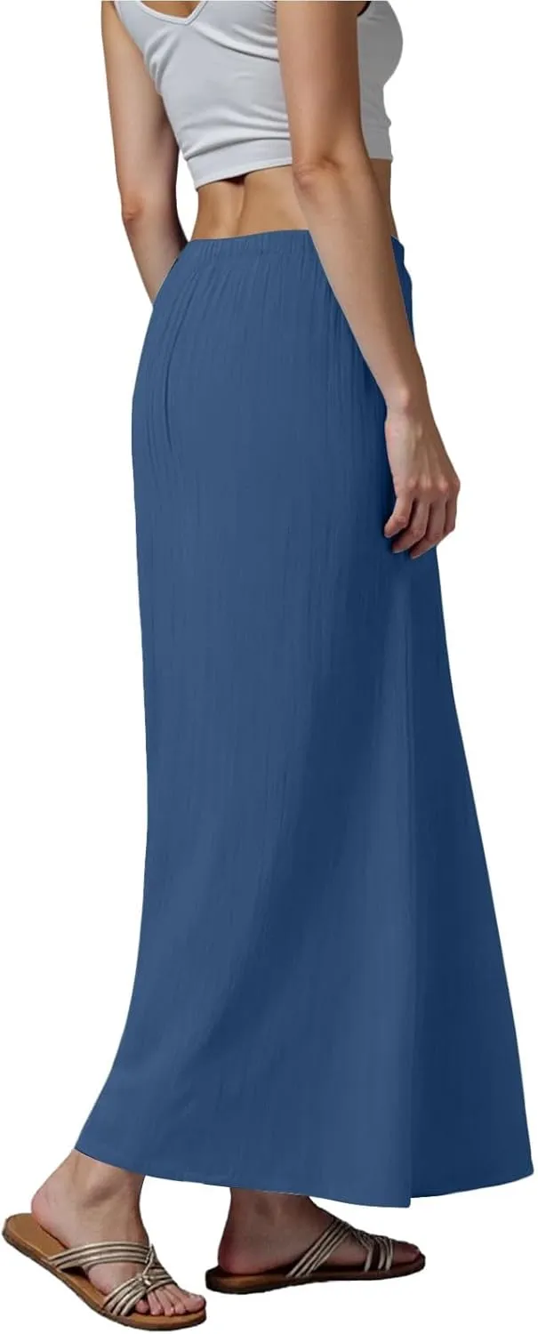 Rvidbe Summer Skirts for Women 2025,Comfy Drawstring Waist A Line Skirts Vacation Boho Long Flowy Skirts Linen Maxi Skirts