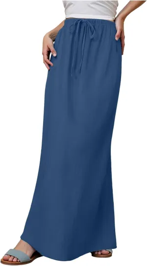 Rvidbe Summer Skirts for Women 2025,Comfy Drawstring Waist A Line Skirts Vacation Boho Long Flowy Skirts Linen Maxi Skirts