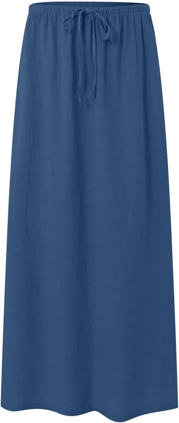 Rvidbe Summer Skirts for Women 2025,Comfy Drawstring Waist A Line Skirts Vacation Boho Long Flowy Skirts Linen Maxi Skirts