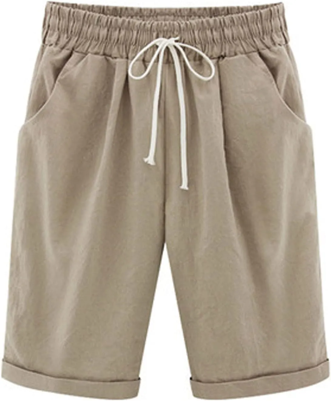 Rvidbe Womens Bermuda Shorts with Pockets High Waisted Casual Trendy Loose Cotton Shorts Elastic Waist Walking Long Shorts Bermuda Shorts for Women Knee Length Womens Bermuda Shorts Plus Size