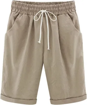 Rvidbe Womens Bermuda Shorts with Pockets High Waisted Casual Trendy Loose Cotton Shorts Elastic Waist Walking Long Shorts Bermuda Shorts for Women Knee Length Womens Bermuda Shorts Plus Size