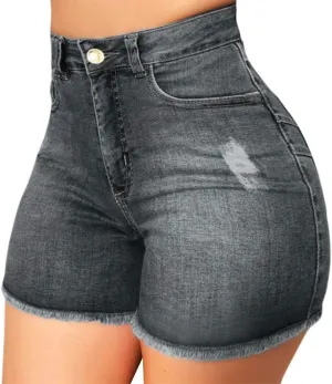 Rvidbe Womens Denim Shorts Teen Girls Casual Summer Comfy Mid Waisted Stretchy Ripped Jean Shorts with Pockets Denim Shorts for Women High Waisted Jean Shorts for Women Denim