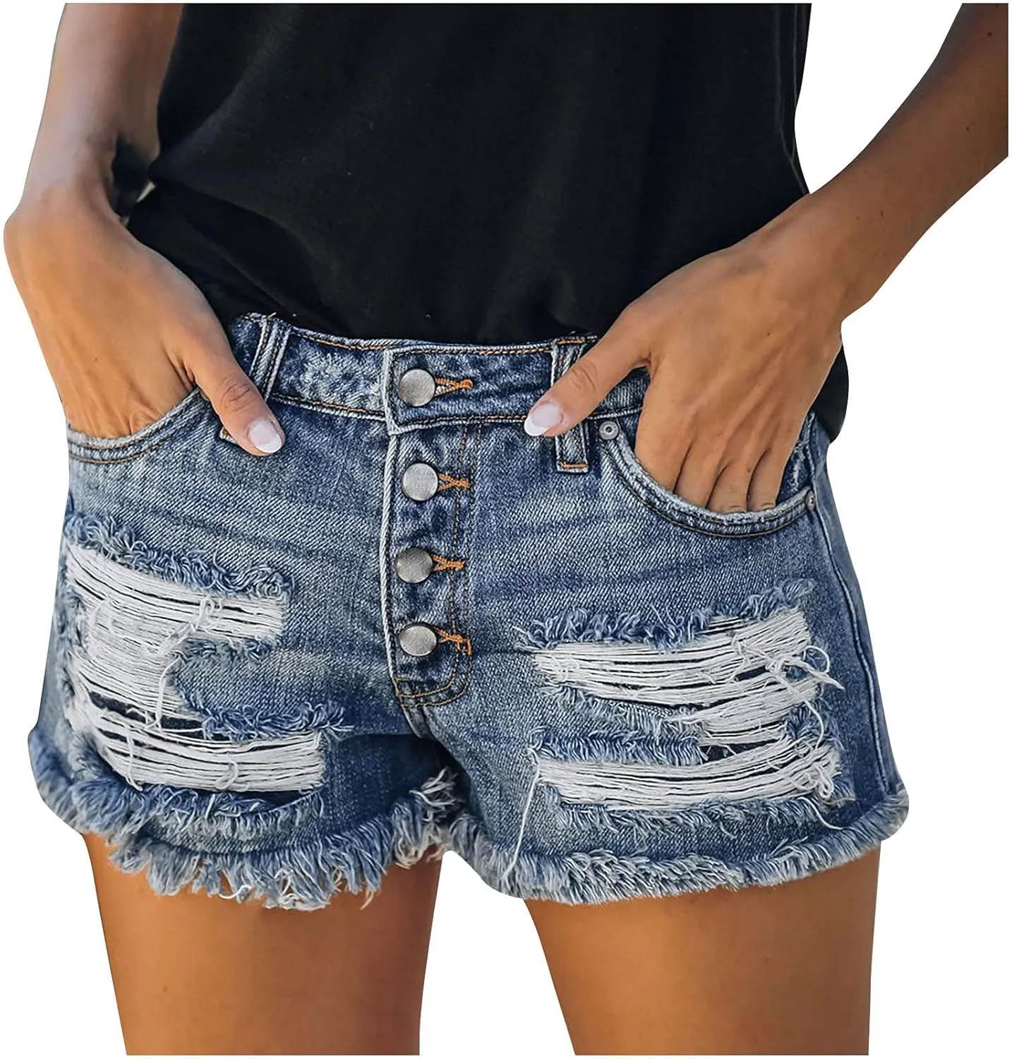 Rvidbe Womens Shorts Jean Womens Ripped Denim Shorts Mid Rise Distressed Hot Shorts Casual Summer Stretchy Ripped Shorts