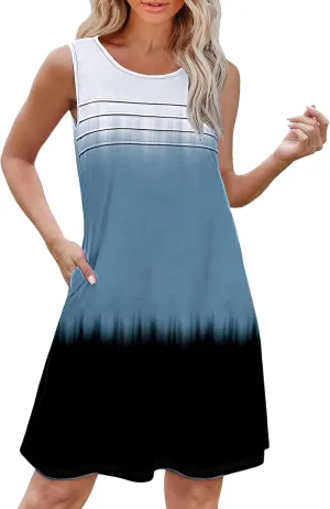 Short Summer Dress Womens with Pockets Summer Casual Tank Dress Sleeveless Midi Beach Dress Plus Size Linen Dress