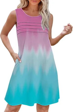 Short Summer Dress Womens with Pockets Summer Casual Tank Dress Sleeveless Midi Beach Dress Plus Size Linen Dress