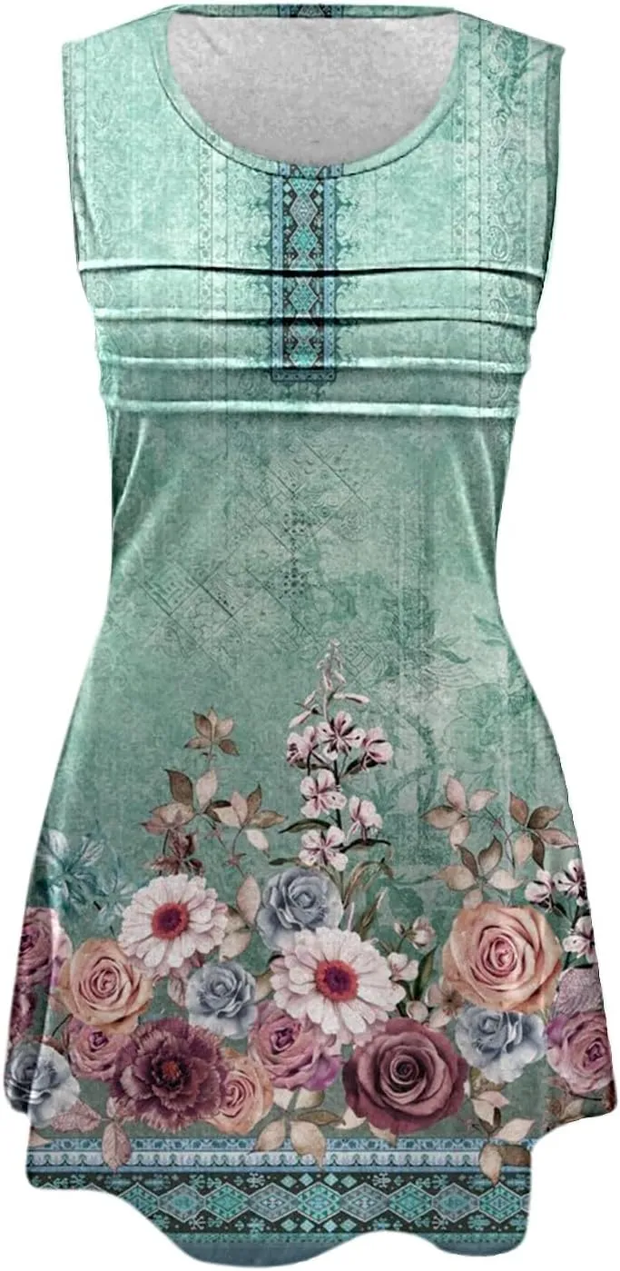 Short Summer Dress Womens with Pockets Summer Casual Tank Dress Sleeveless Midi Beach Dress Plus Size Linen Dress