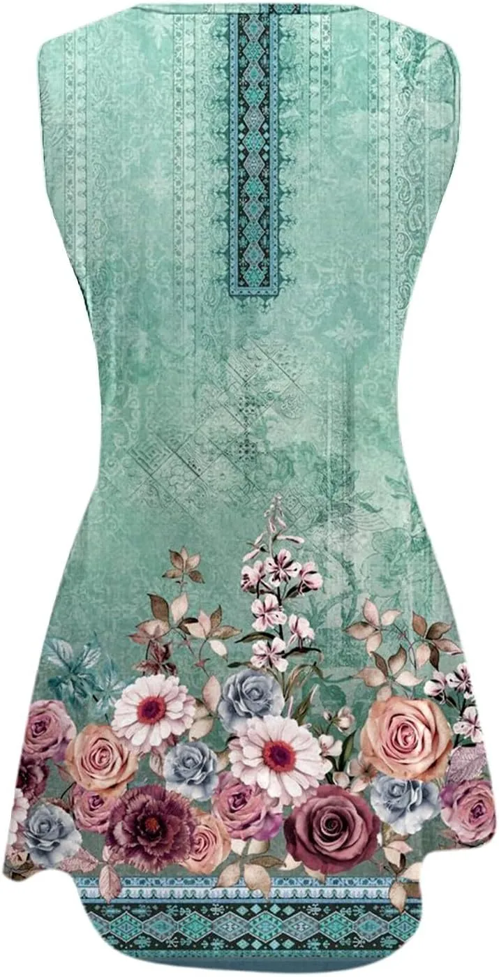 Short Summer Dress Womens with Pockets Summer Casual Tank Dress Sleeveless Midi Beach Dress Plus Size Linen Dress