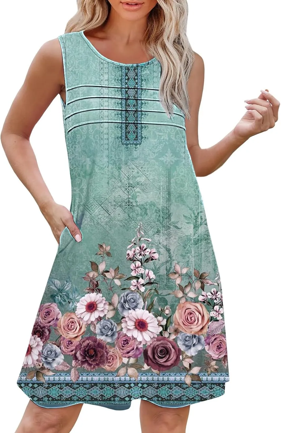 Short Summer Dress Womens with Pockets Summer Casual Tank Dress Sleeveless Midi Beach Dress Plus Size Linen Dress