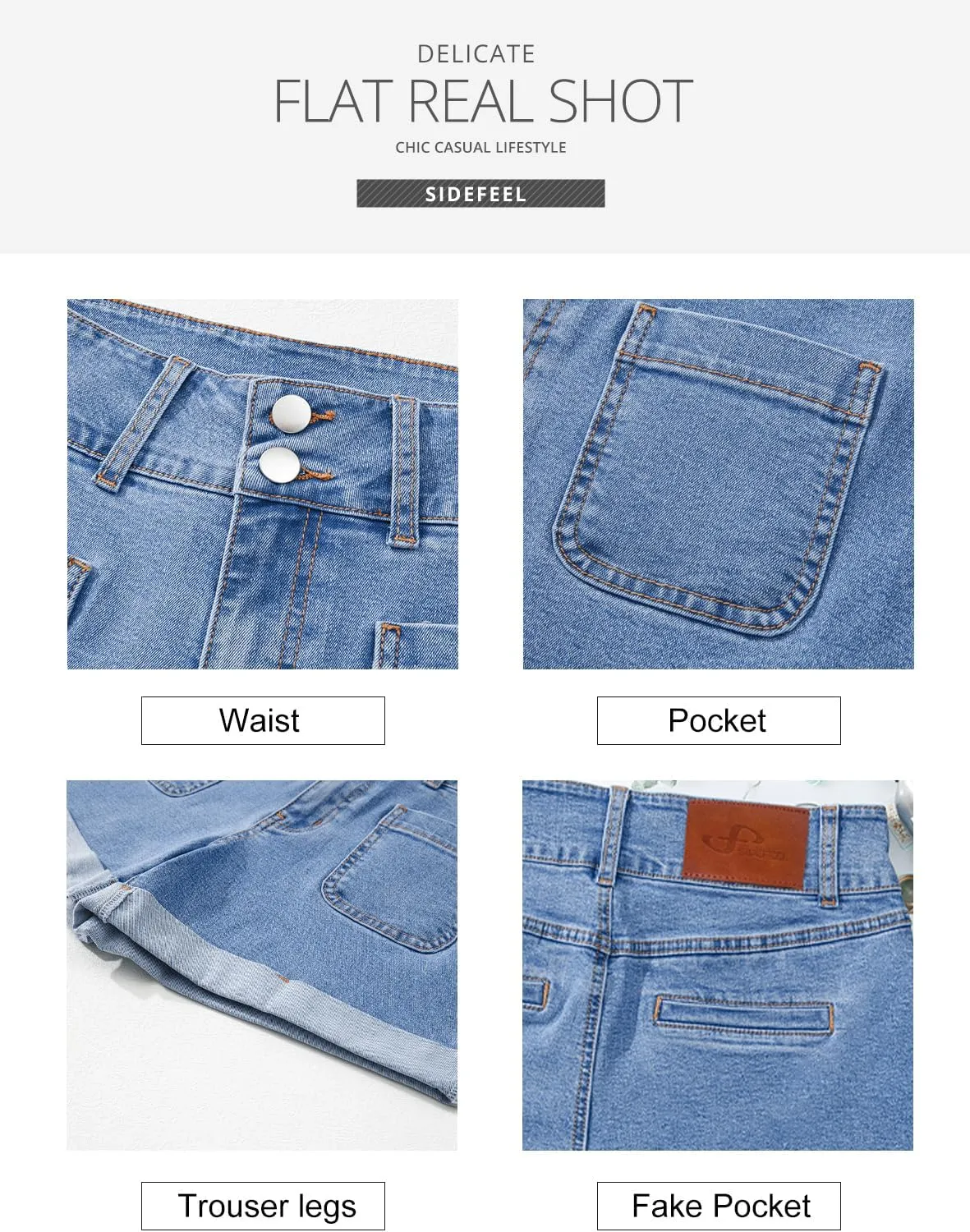 Sidefeel Women's Jean Shorts Casual High Waisted Folded Hem Zimbaplatinum Denim Shorts