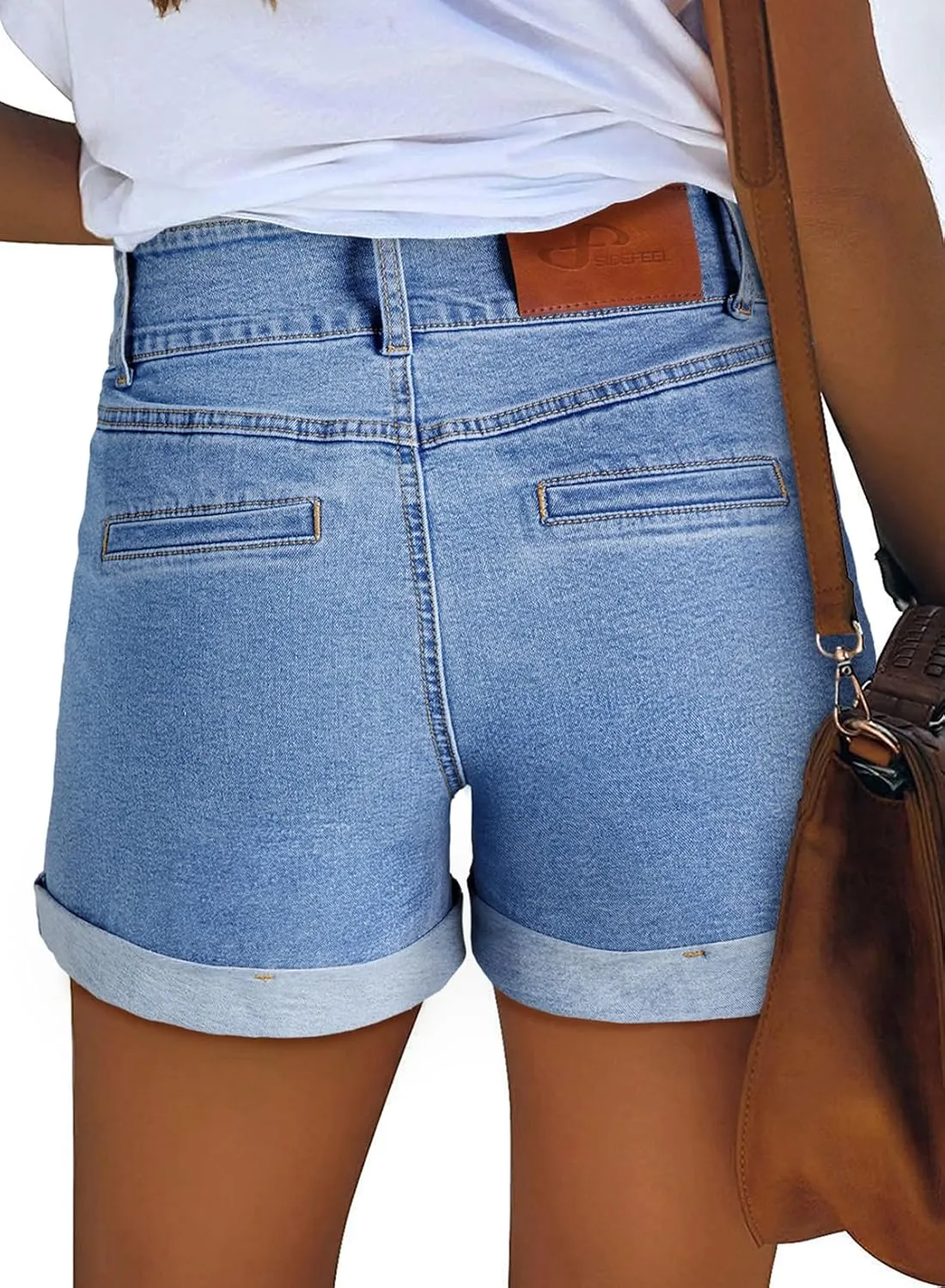 Sidefeel Women's Jean Shorts Casual High Waisted Folded Hem Zimbaplatinum Denim Shorts