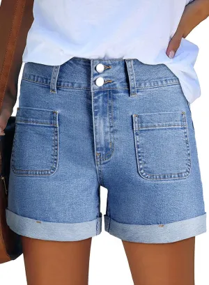 Sidefeel Women's Jean Shorts Casual High Waisted Folded Hem Zimbaplatinum Denim Shorts