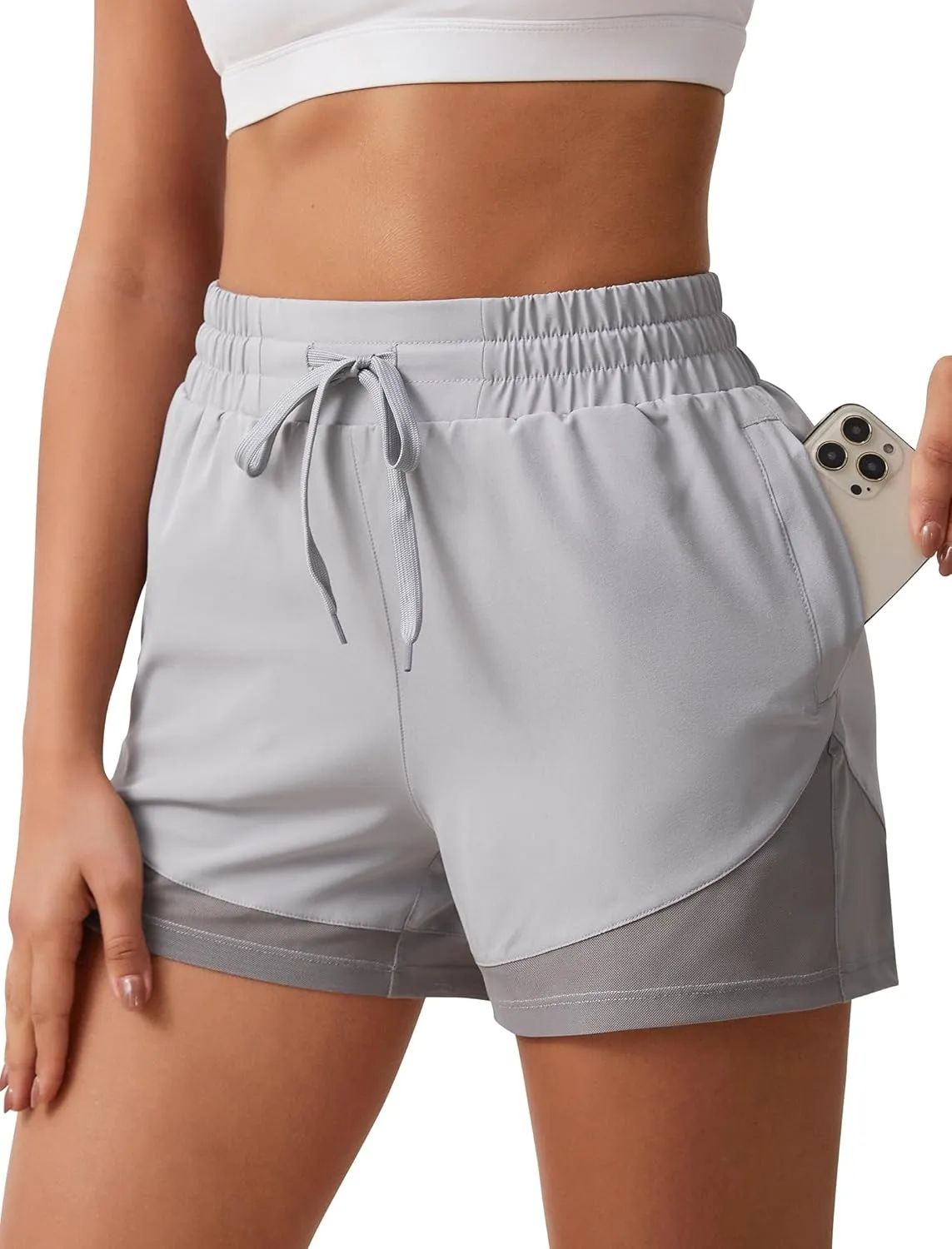 SILKWORLD Athletic Shorts for Women High Waist Running Shorts Quick Dry with Liner & Zipper Pockets