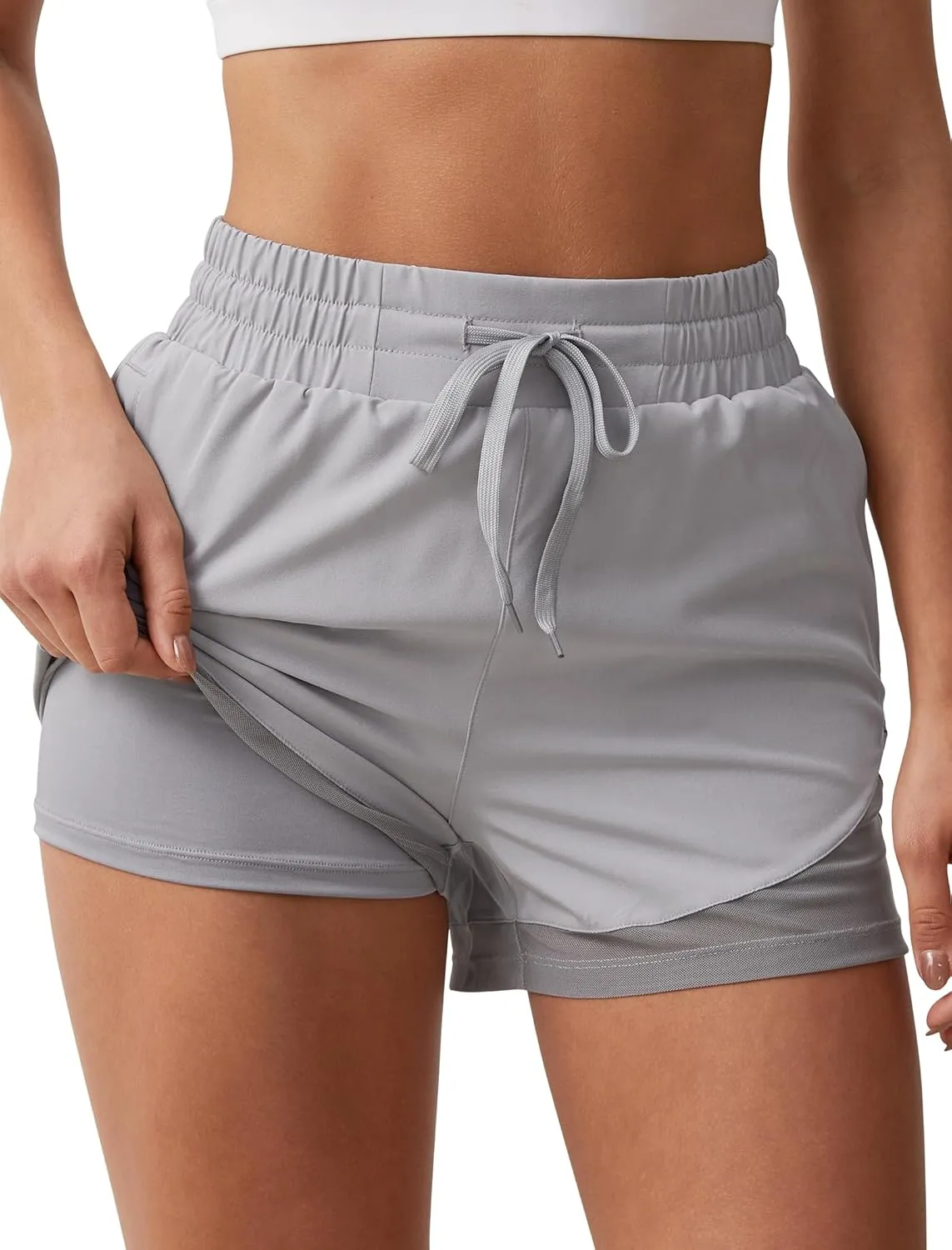 SILKWORLD Athletic Shorts for Women High Waist Running Shorts Quick Dry with Liner & Zipper Pockets