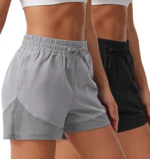 SILKWORLD Athletic Shorts for Women High Waist Running Shorts Quick Dry with Liner & Zipper Pockets