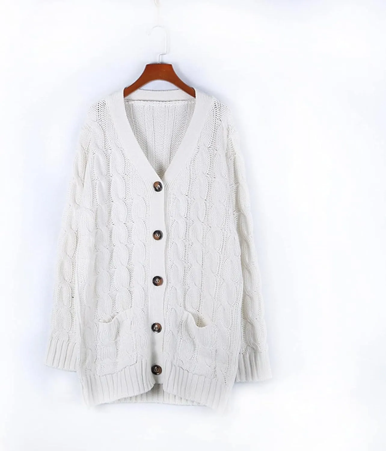 Sinzelimin Women's Sweater Cardigan Women's Open Front Cardigan Sweaters Fashion Button Down Cable Knit Chunky Outwear Coats