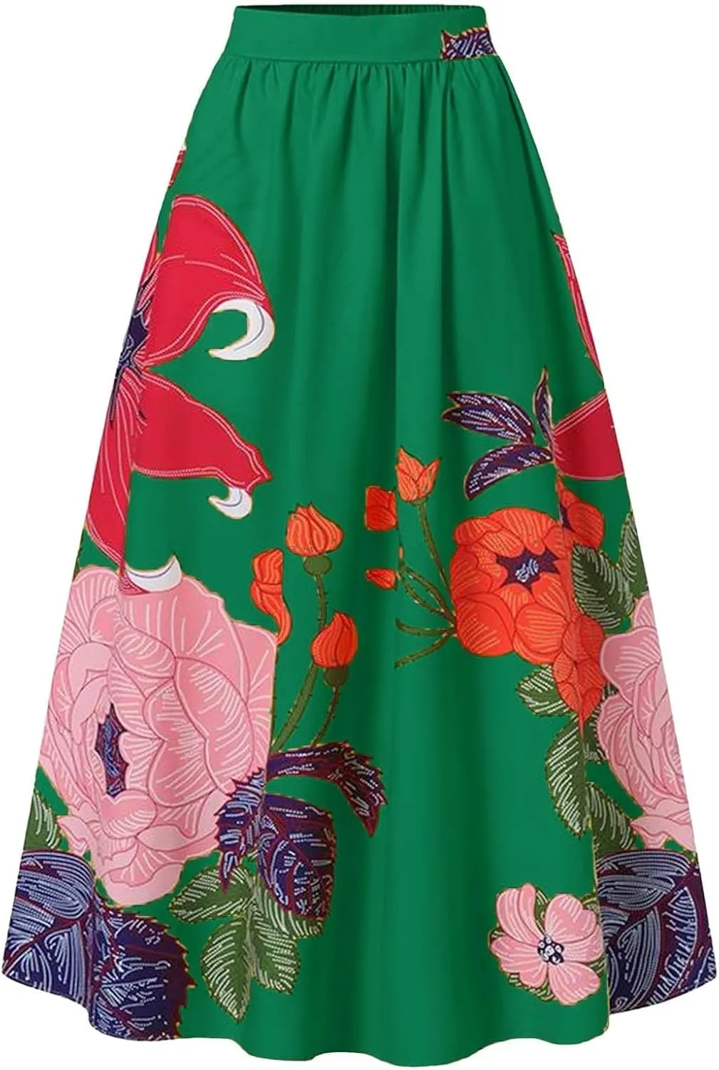 Skirts for Women 2025 Women's Fashion Floral Print Half Skirts High Waist Loose Beach Long Skirt with Pocket