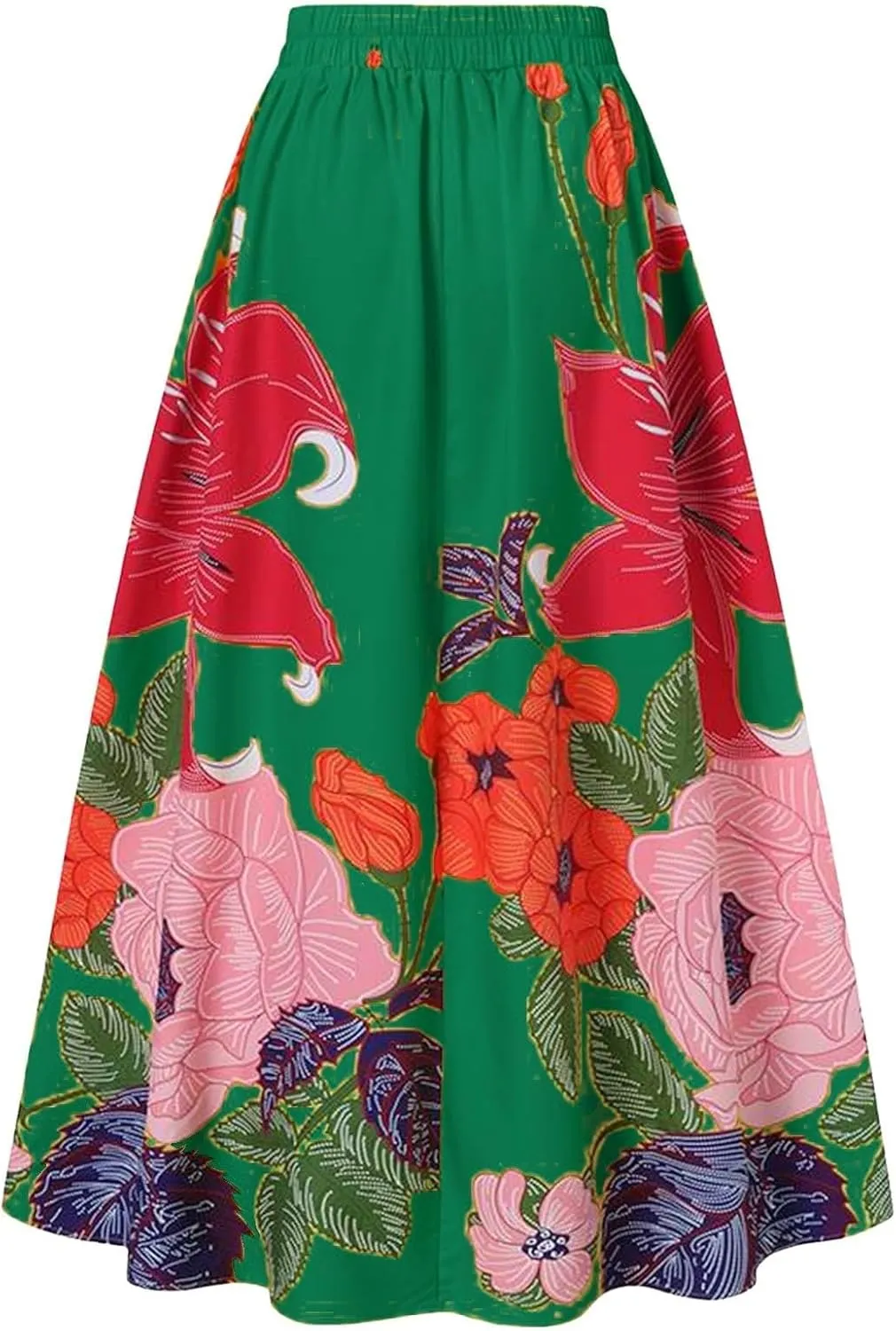 Skirts for Women 2025 Women's Fashion Floral Print Half Skirts High Waist Loose Beach Long Skirt with Pocket