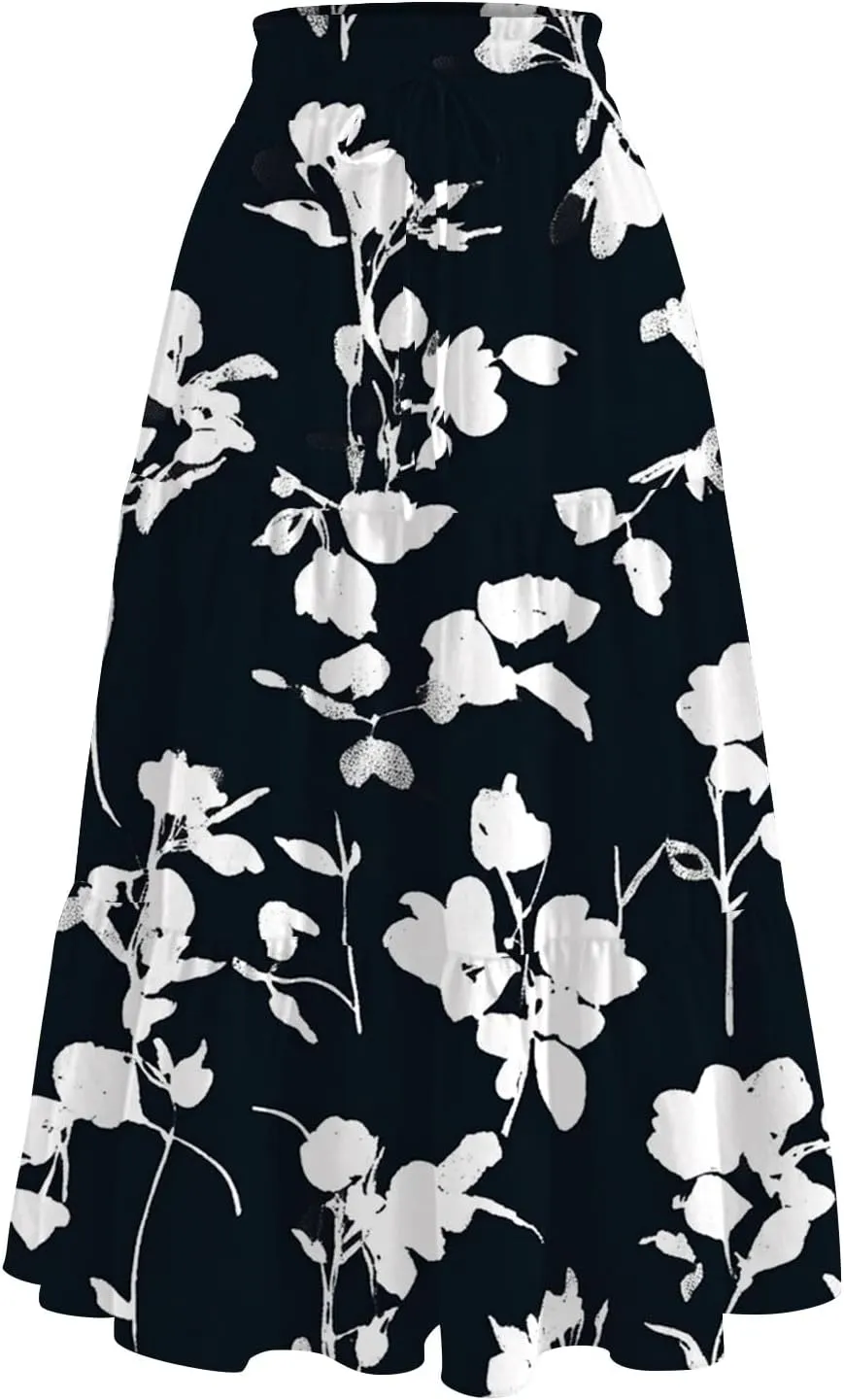 Skirts for Women Trendy A Line Elastic Waist Printed Skirts for Women Casual Boho Elegant Skirt with Pockets