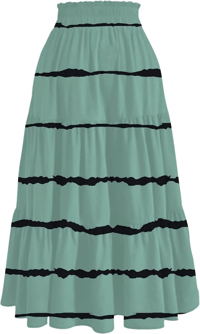 Skirts for Women Trendy A Line Elastic Waist Printed Skirts for Women Casual Boho Elegant Skirt with Pockets
