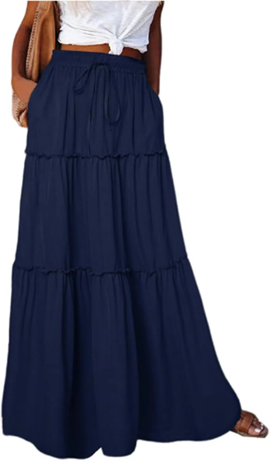 Skirts for Women Trendy Solid Travel Trendy Business Elastic Waist Festival Pleated Beach Swing Maxi Skirts for Women