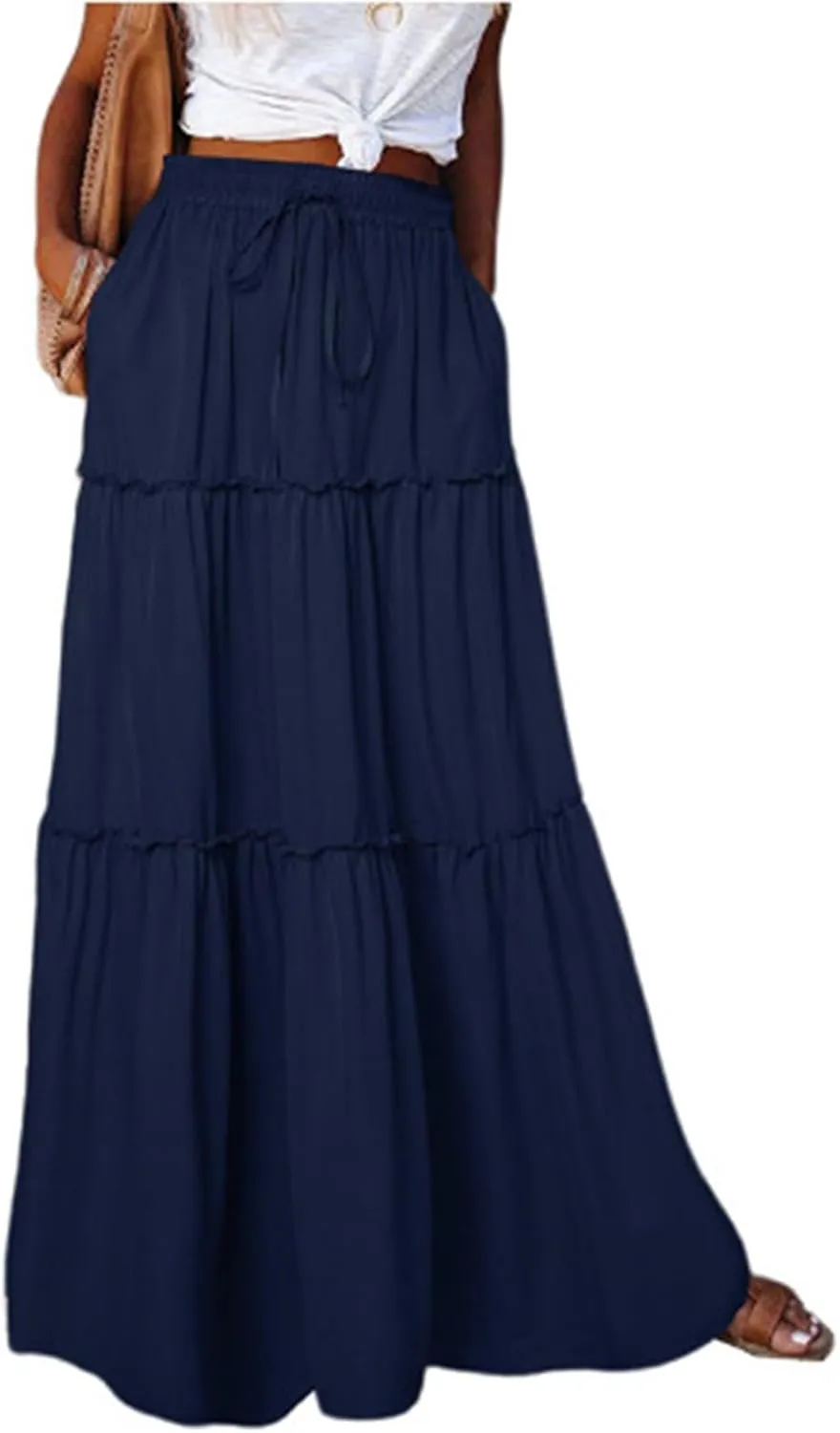 Skirts for Women Trendy Solid Travel Trendy Business Elastic Waist Festival Pleated Beach Swing Maxi Skirts for Women