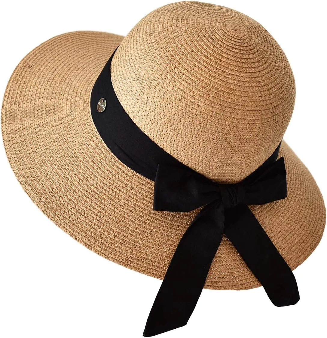 SOMALER Womens Straw Sun Hats Wide Brim Foldable Beach Hats UV UPF 50  Summer Sun Travel Hat for Women