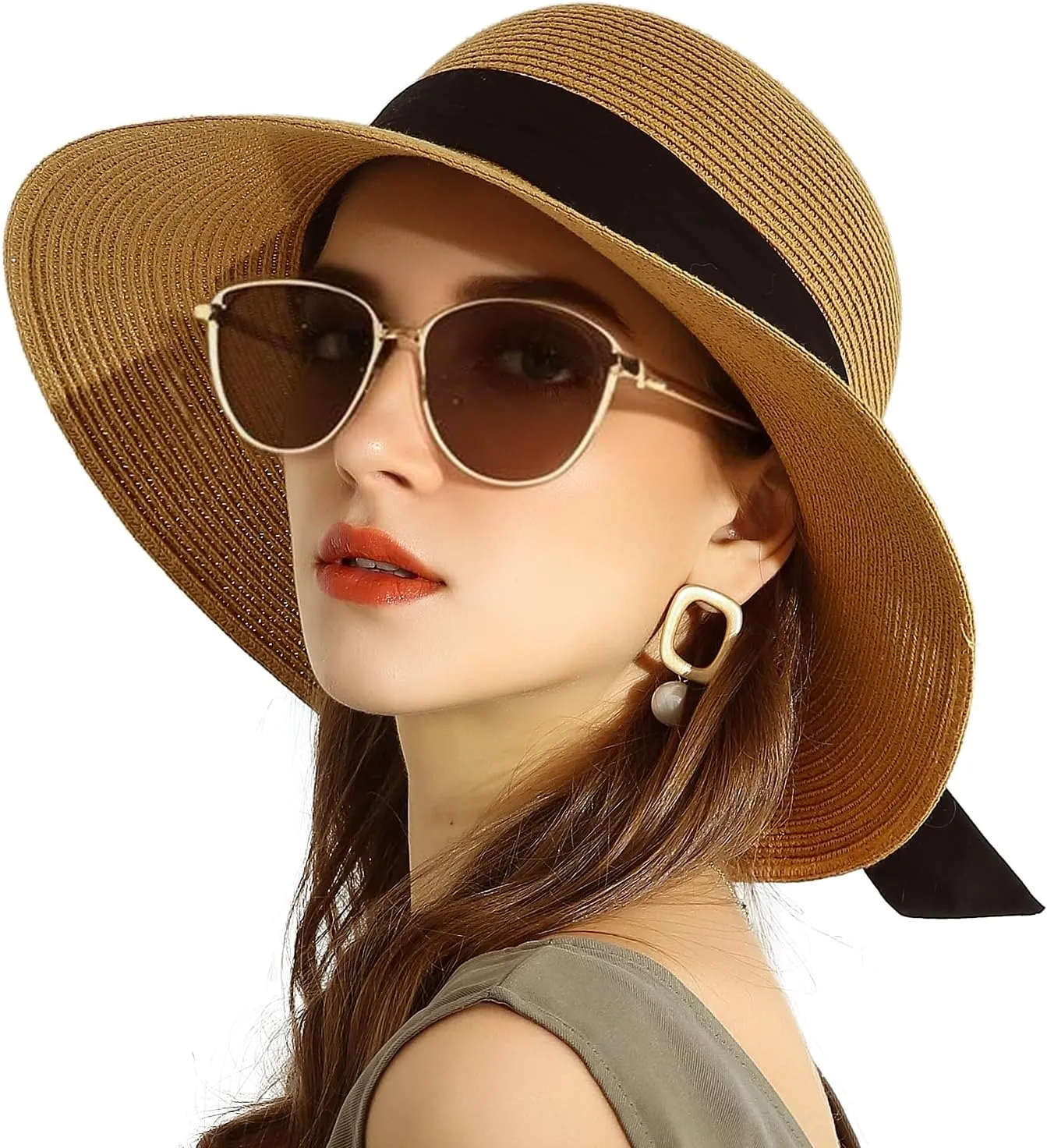 SOMALER Womens Straw Sun Hats Wide Brim Foldable Beach Hats UV UPF 50  Summer Sun Travel Hat for Women