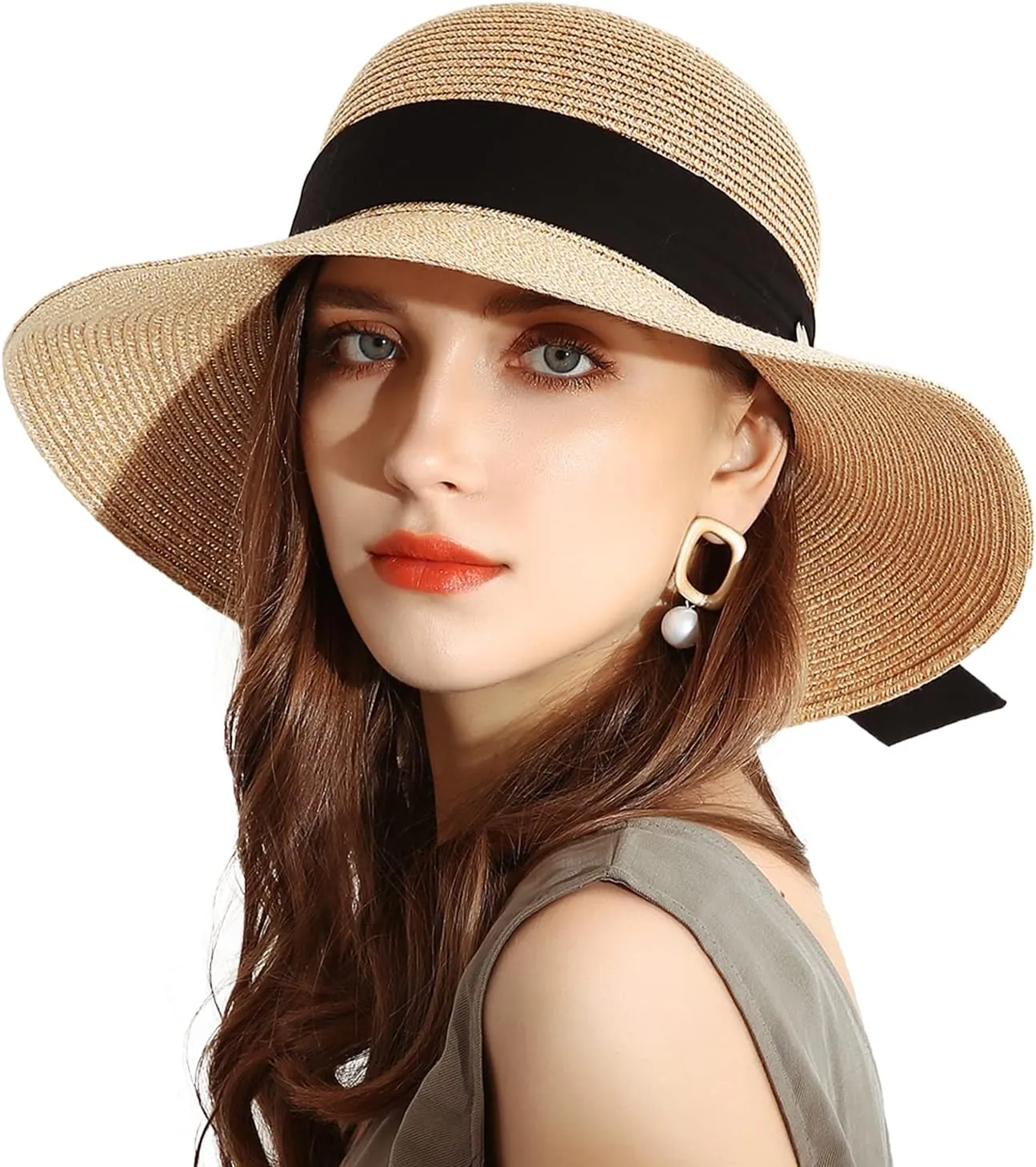 SOMALER Womens Straw Sun Hats Wide Brim Foldable Beach Hats UV UPF 50  Summer Sun Travel Hat for Women