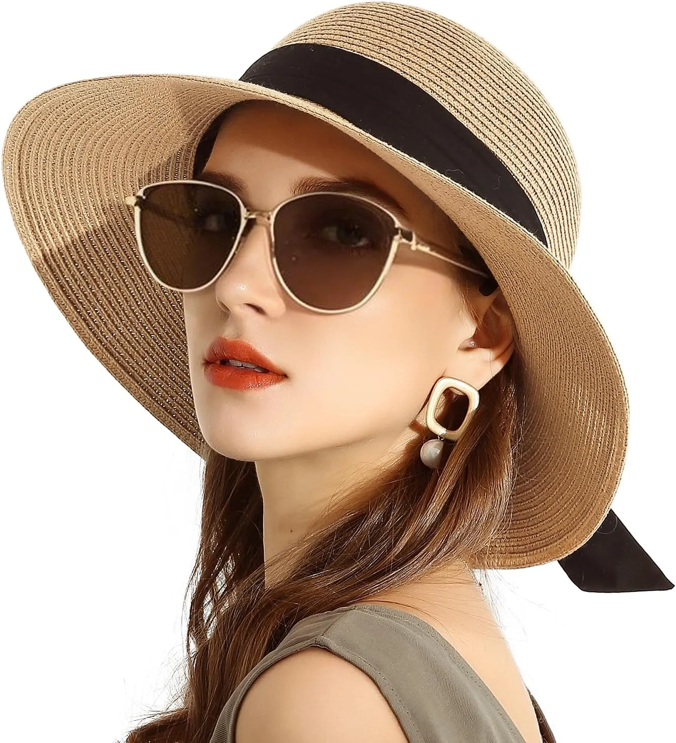 SOMALER Womens Straw Sun Hats Wide Brim Foldable Beach Hats UV UPF 50  Summer Sun Travel Hat for Women