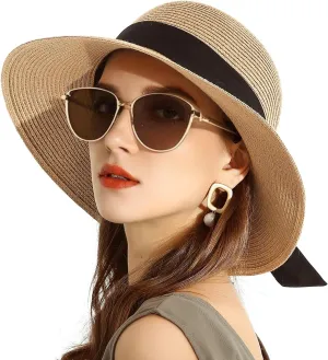 SOMALER Womens Straw Sun Hats Wide Brim Foldable Beach Hats UV UPF 50  Summer Sun Travel Hat for Women
