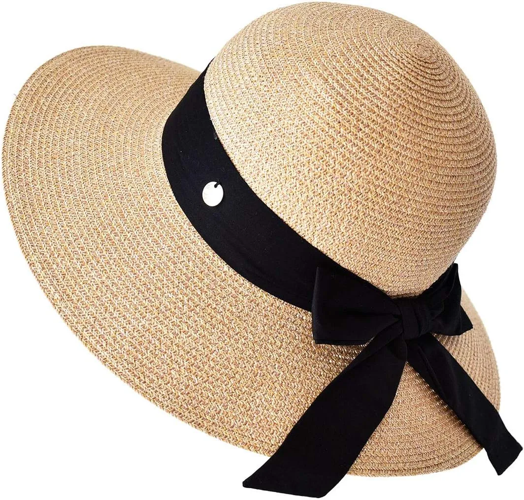 SOMALER Womens Straw Sun Hats Wide Brim Foldable Beach Hats UV UPF 50  Summer Sun Travel Hat for Women