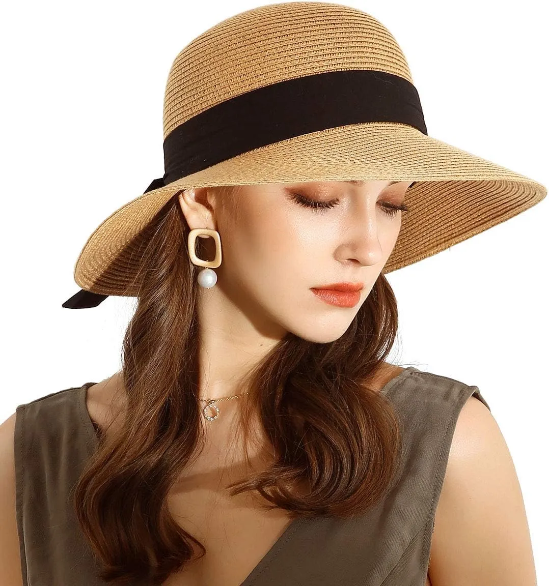 SOMALER Womens Straw Sun Hats Wide Brim Foldable Beach Hats UV UPF 50  Summer Sun Travel Hat for Women