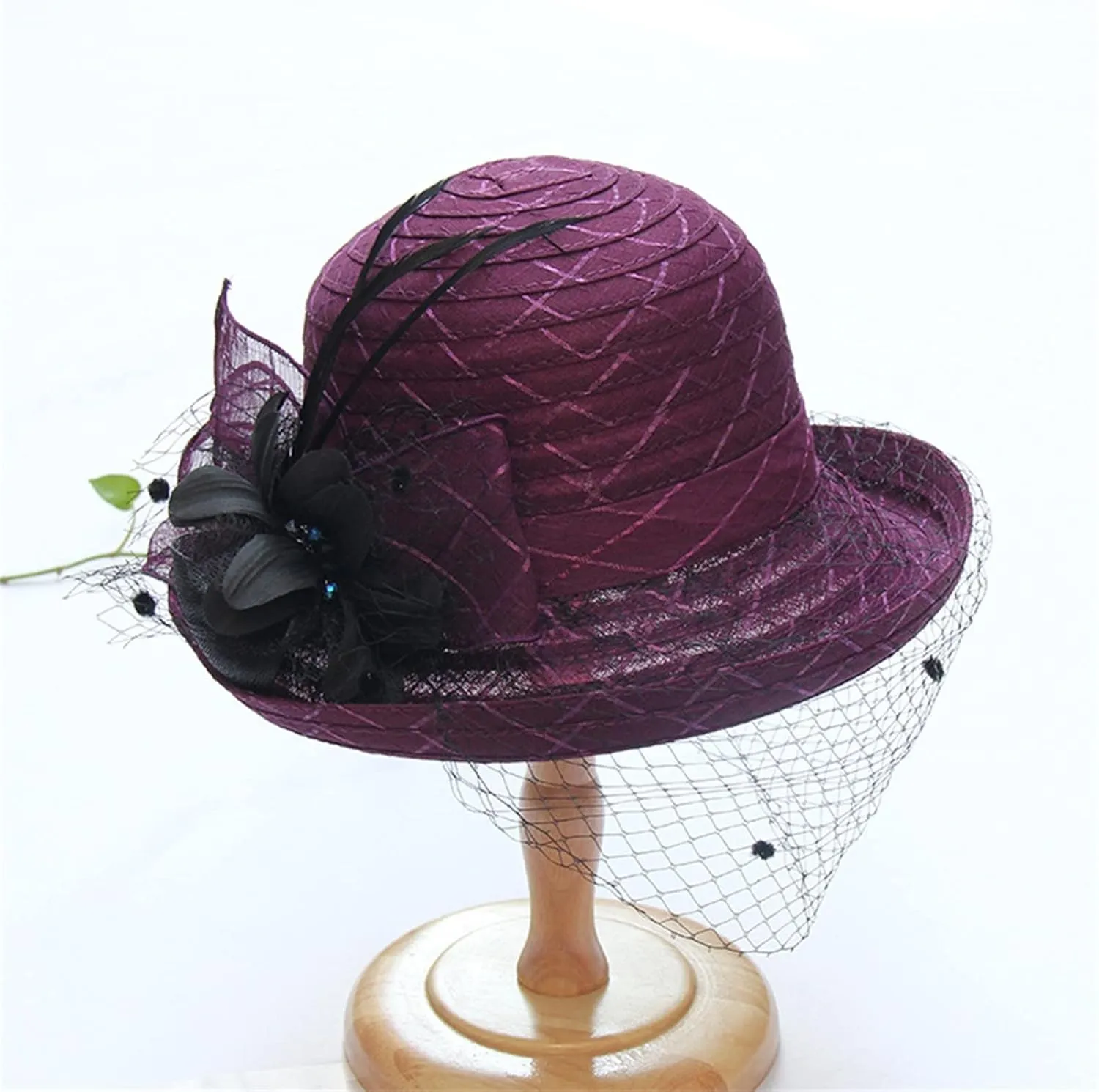 Spring Summer Mesh Sunshade Cap Flower Temperament Wedding Dress Hat Sun Large Brim Hat Derby Hats for Women 2025
