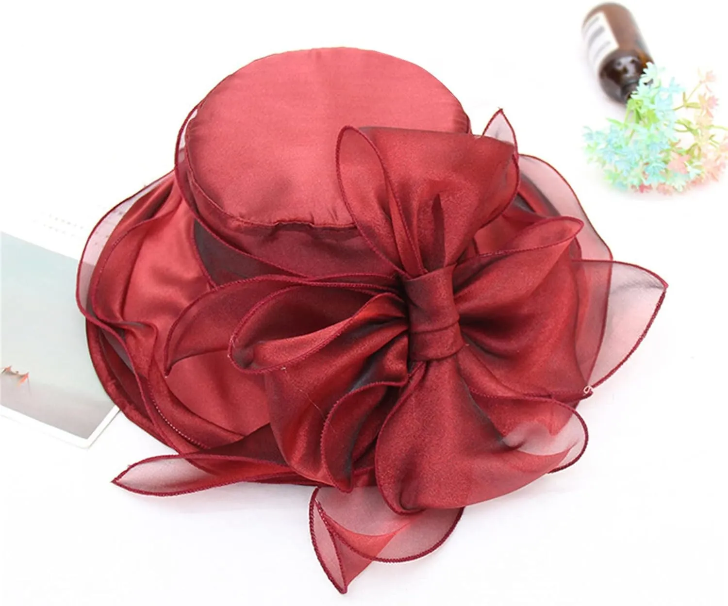 Spring Summer Mesh Sunshade Hats Flower Temperament Wedding Dress Sun Dome Large Brim Derby Hats for Women 2025