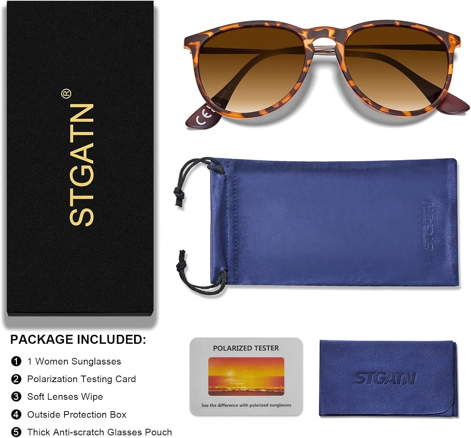 STGATN Vintage Round Sunglasses for Women Polarized UV Protection, Trendy Retro Designer Style ST028