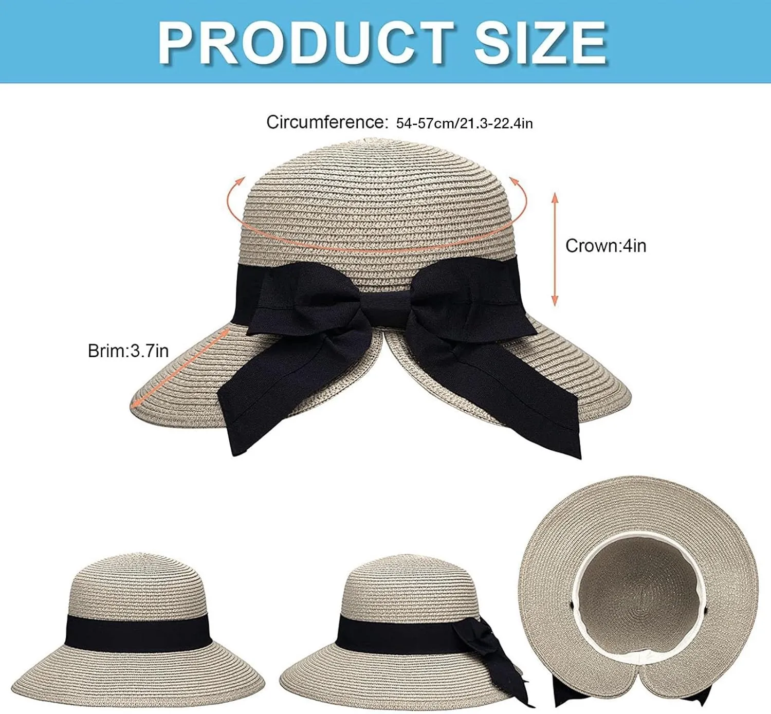 Straw Sun Hat Foldable Packable Wide Brim Summer Beach Hat Crochet Bucket Hat for Women