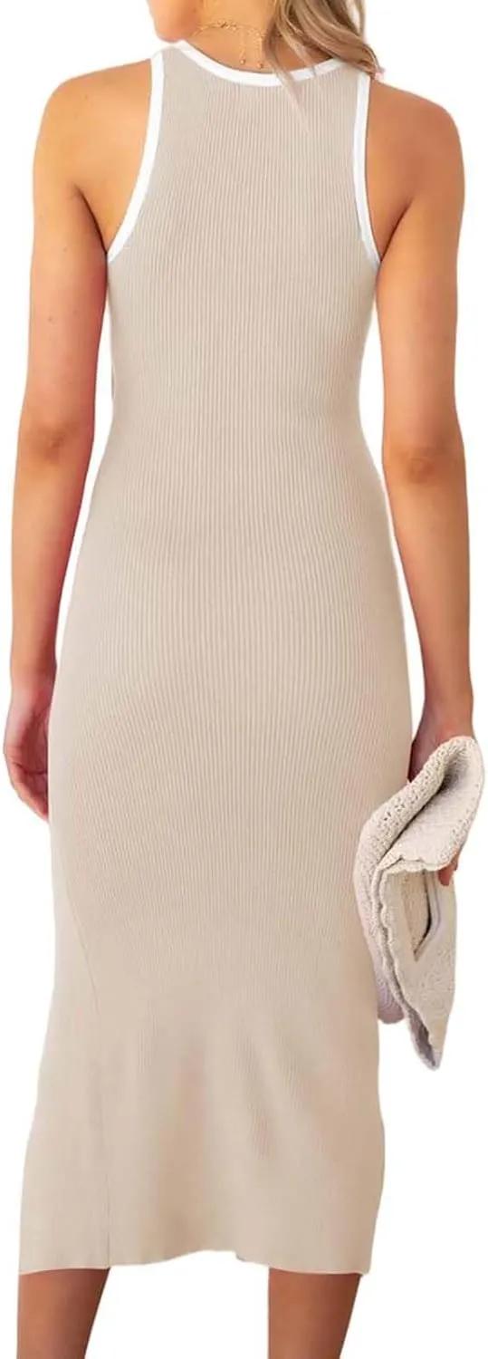 Summer Dresses for Women 2025 Split Sleeveless Crewneck Crop Tops Dresses Fashion Trendy Slim Fit Sundress