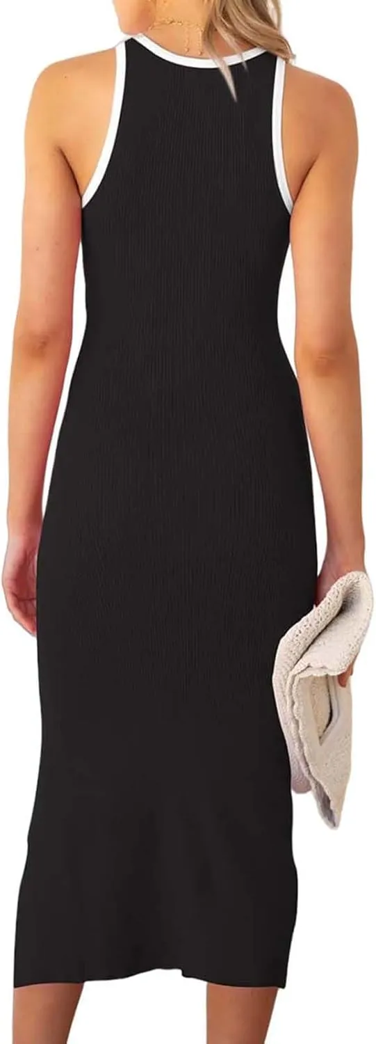 Summer Dresses for Women 2025 Split Sleeveless Crewneck Crop Tops Dresses Fashion Trendy Slim Fit Sundress