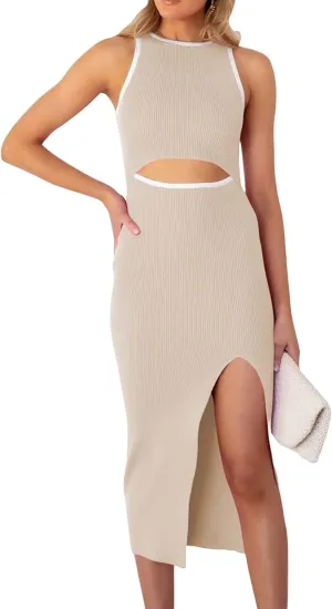 Summer Dresses for Women 2025 Split Sleeveless Crewneck Crop Tops Dresses Fashion Trendy Slim Fit Sundress
