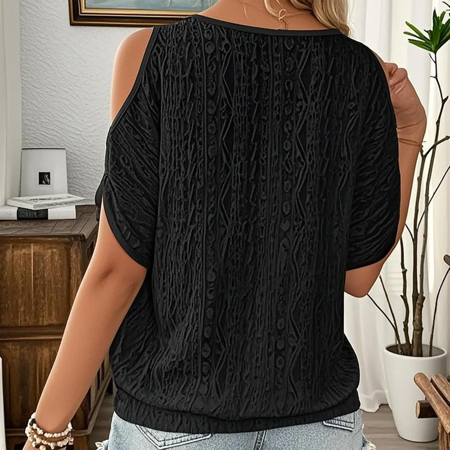 Summer Shirts for Women Off Shoulder Hollow Bat Sleeve Casual T Shirts Lightweight Breathable Street Tunic Tops 2025