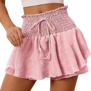 Summer Skirts for Women High Waist Drawstring Tummy Control Ruffles Cute Y2K Casual Boha Mini Skirts 2025 Streetwear