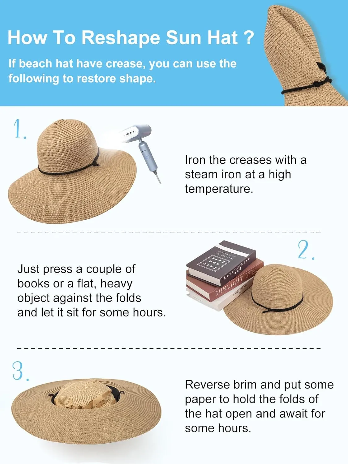 Sun Hats for Women, Oversize Wide Brim Straw Hat for Summer Travel Beach Foldable UV Protection with Wind Lanyard UPF 50 