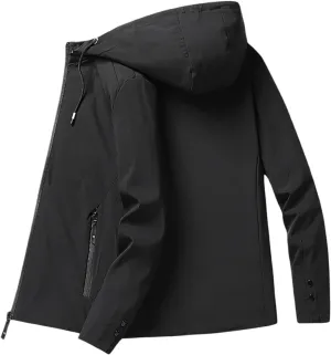SUWBMHWE Mens Lightweight Hooded Softshell Waterproof Rain Jacket Breathable Raincoat Shell for Outdoor Mountain Hiking