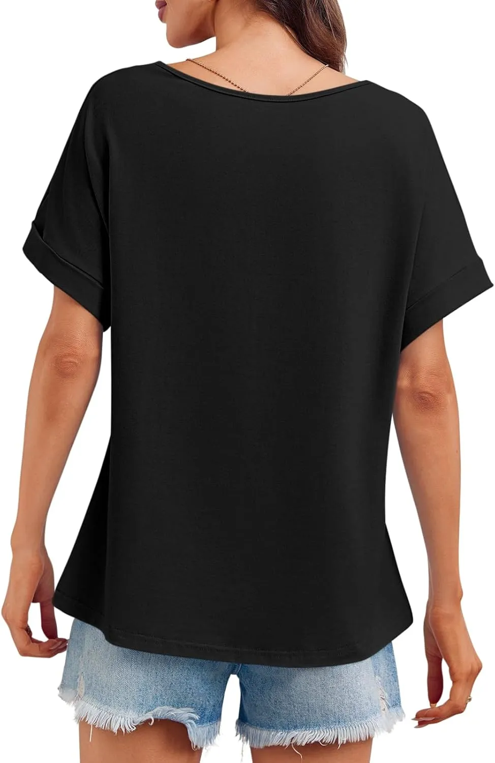 Tankaneo Womens Deep V Neck T-Shirts Oversized Casual Summer Loose Fit Short Sleeve Tops
