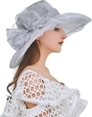 Tea Hats for Women Derby Fascinators Church Garden Party Easter Outfits Wide Brim Organza Leaf Flower Summer Hat