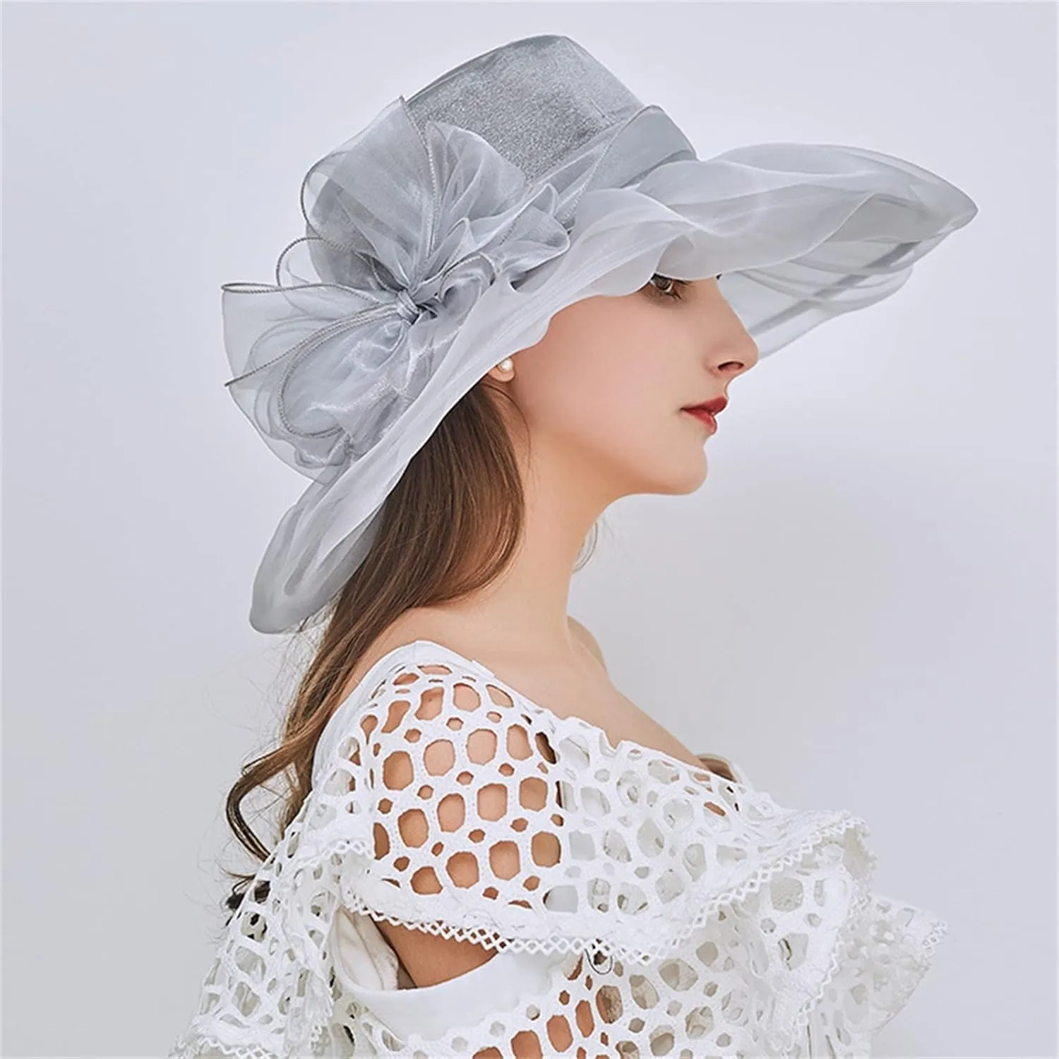 Tea Hats for Women Derby Fascinators Church Garden Party Easter Outfits Wide Brim Organza Leaf Flower Summer Hat
