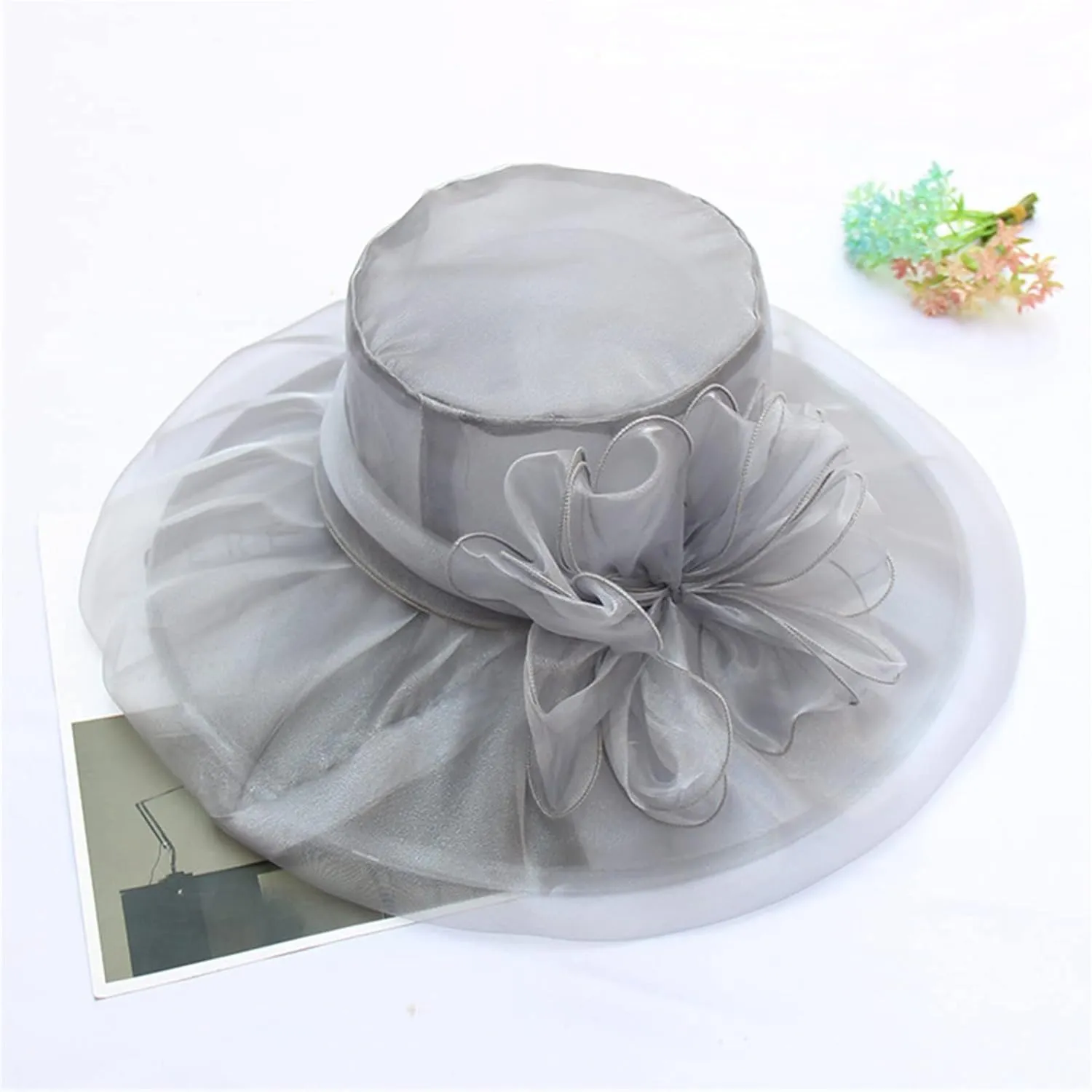 Tea Hats for Women Derby Fascinators Church Garden Party Easter Outfits Wide Brim Organza Leaf Flower Summer Hat