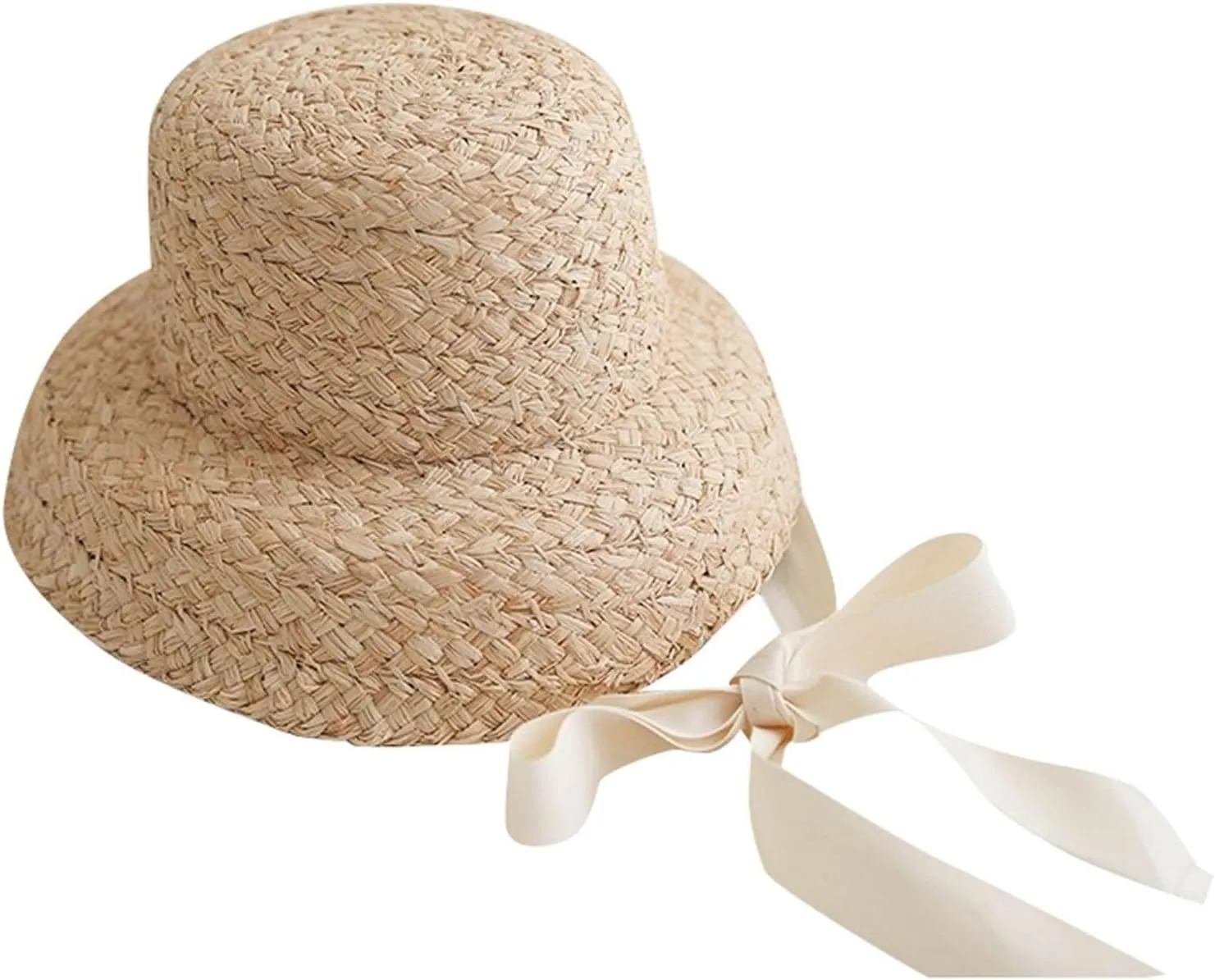Toddler Girl Kids Summer Sun Straw Hat,Toddler Baby Girls Lafite Woven Lace Wide Brim Floppy Beach Sun Visor Bucket Hat (Beige, One Size)