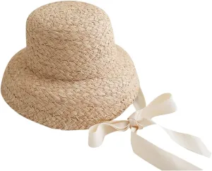 Toddler Girl Kids Summer Sun Straw Hat,Toddler Baby Girls Lafite Woven Lace Wide Brim Floppy Beach Sun Visor Bucket Hat (Beige, One Size)