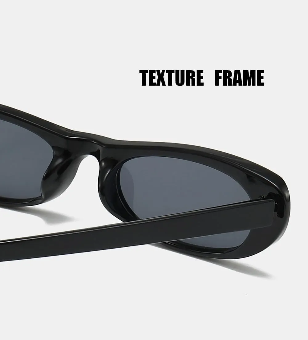 Trendy Elongated Narrow Cool Cat Eye Sunglasses for Women Oval 90s Vintage Retro Shades for Small Face